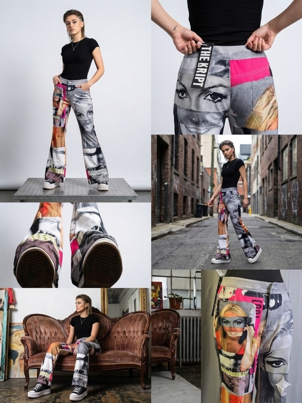 Printed Graphic Wide-Leg Pants in Multicolor